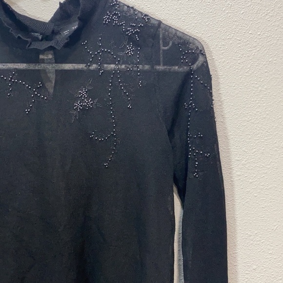 Zara‎ knit beaded illusion sweater mock neck black - Picture 2 of 8